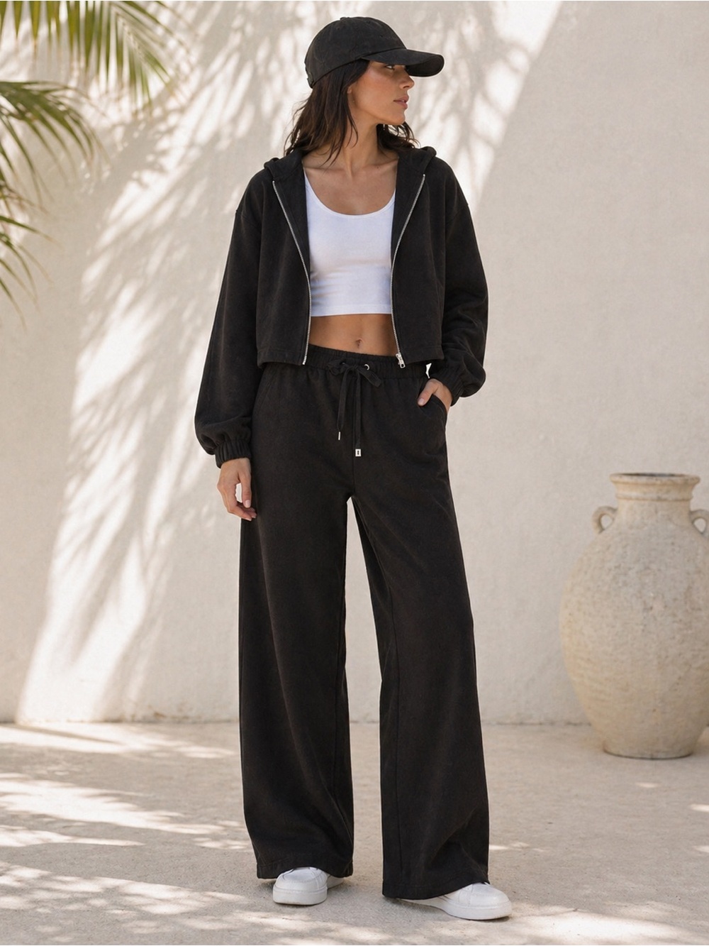 ZARA Track Set | Elastic Waist Wide Leg Pants & Hooded Sweatshirt Small, NWT
